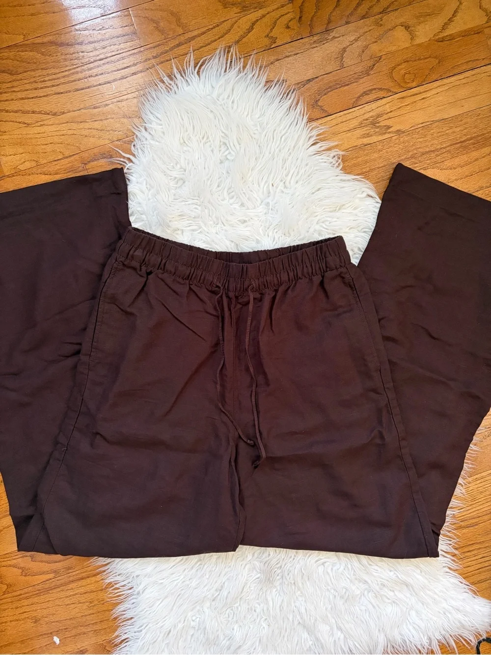 NWOT Linen H&M Wide Leg Drawstring Pants in Espresso Brown